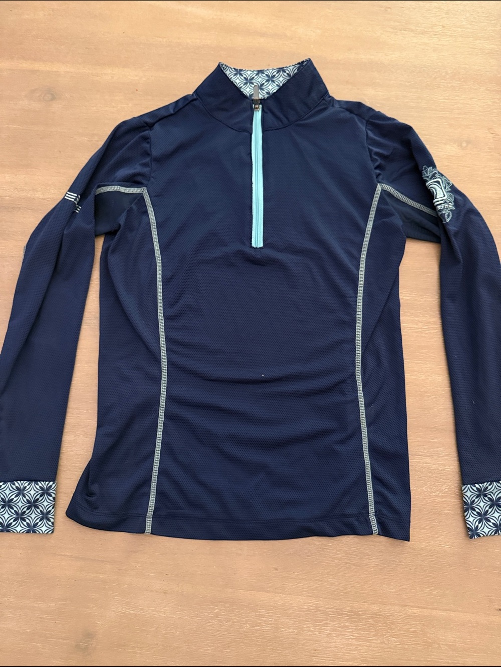 Romfh Navy Long-Sleeve Performance Top with Teal Trim- mesh